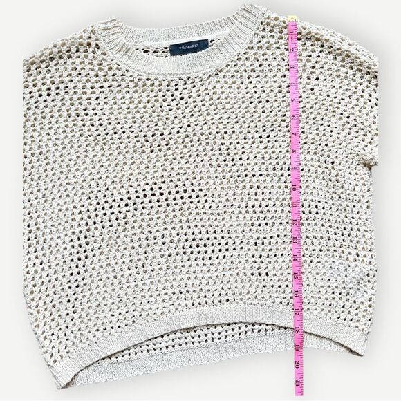 Primark Crochet Open Knit Long Sleeve Boxy Crewneck Cream Pullover Sweater. XS. - Picture 5 of 8